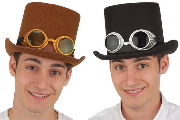 steampunk top hat with goggles