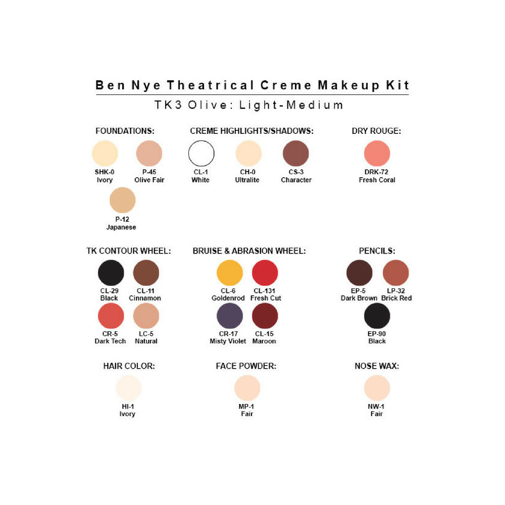 Ben Nye Theatrical Creme Makeup Kit Kostume Room